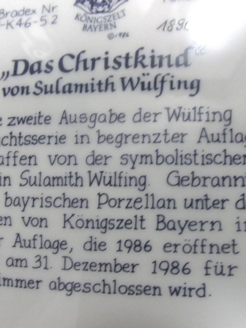 Sulamith Wulfing Christmas Plate 1986 The Christ Child